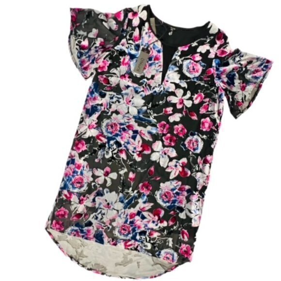 Buffalo David Bitton‎ Black Floral Velvet Short Sleeve Dress Women's Size Medium - Picture 1 of 16